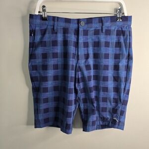Tommy Bahama Mens Size 32 Blue‎ Plaid Flat Front Side Zip Pocket Summer Shorts
